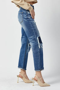 Risen High Rise Patched Jeans