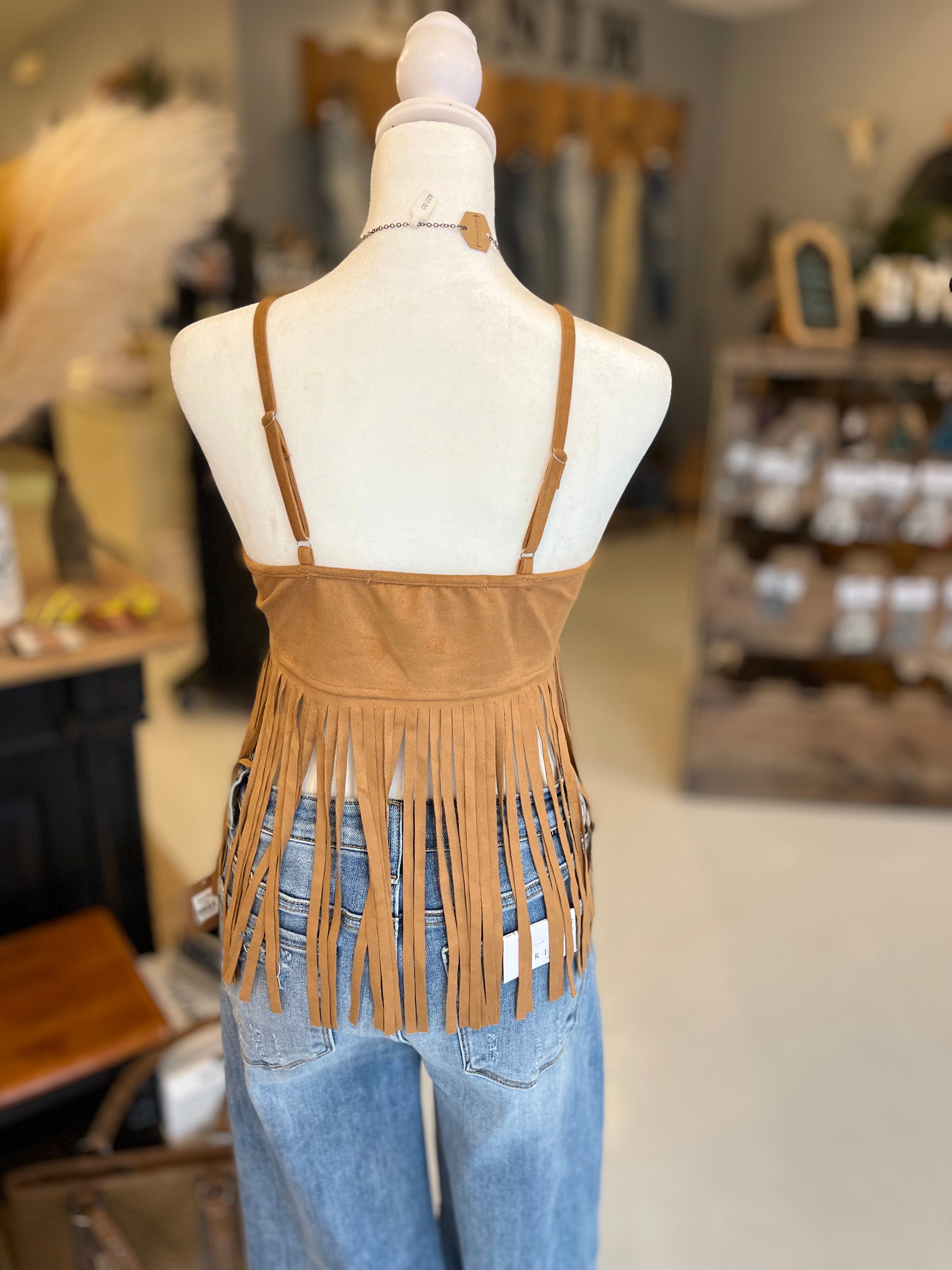 Suede Studded Crop with Fringe