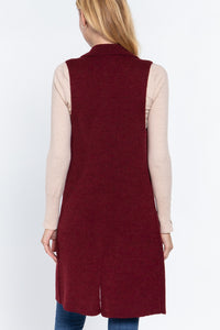 Notched Collar Long Sweater Vest