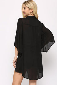 Solid Rayon Gauze and Front Center Tie Cardigan
