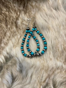 Navajo Pearl & Turquoise Earrings ~ Beautiful Tear Drop Dangles