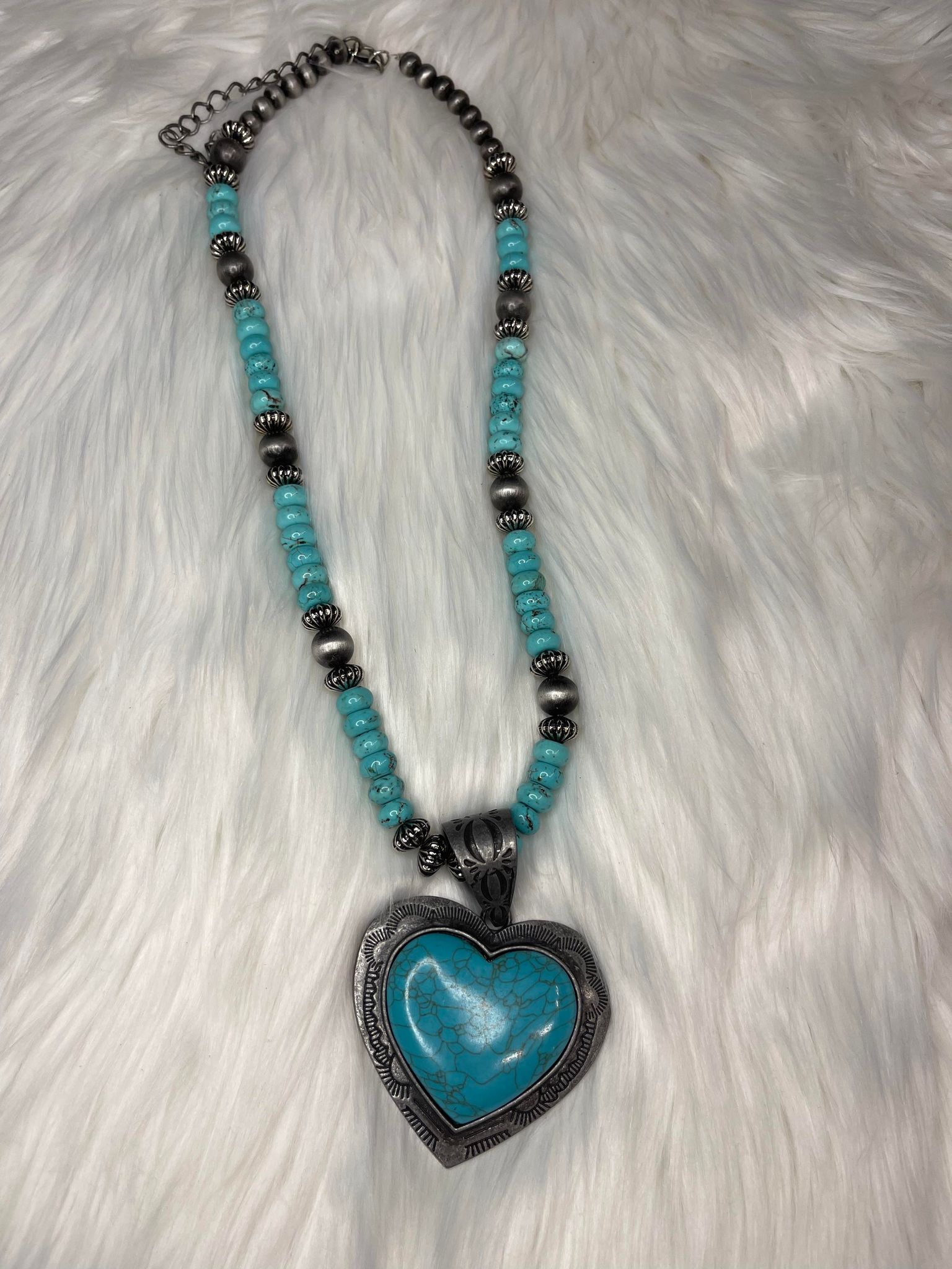 Navajo Large Heart Turquoise Pendant Necklace