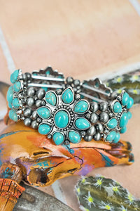 TURQUOISE ECHO CAVE SILVER PEARL BRACELET