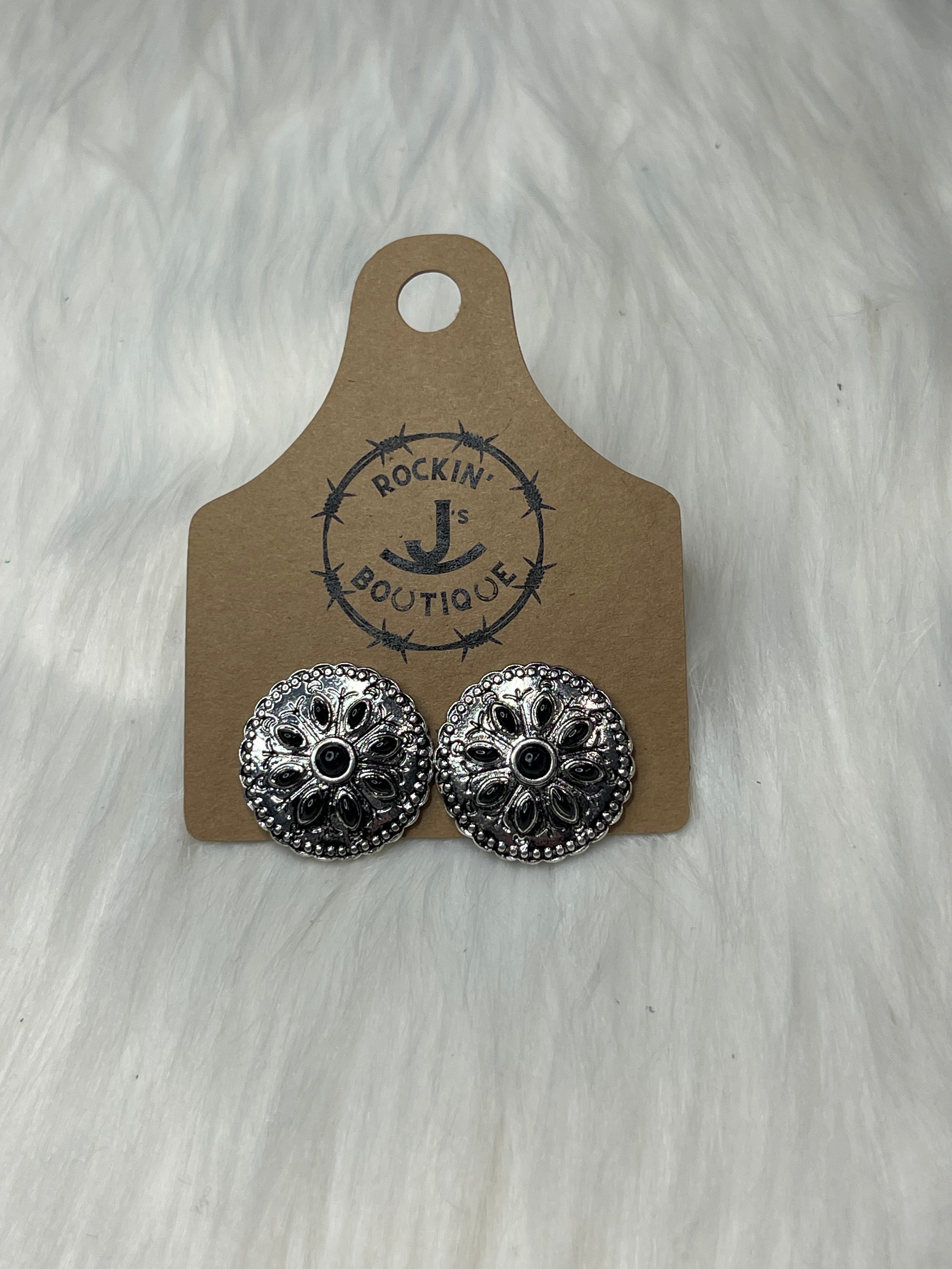 Concho with Black Stone Earrings