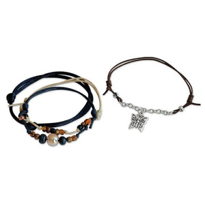 Butterfly Bracelets, 4 Piece Charm Bracelet Pack, Black Strings